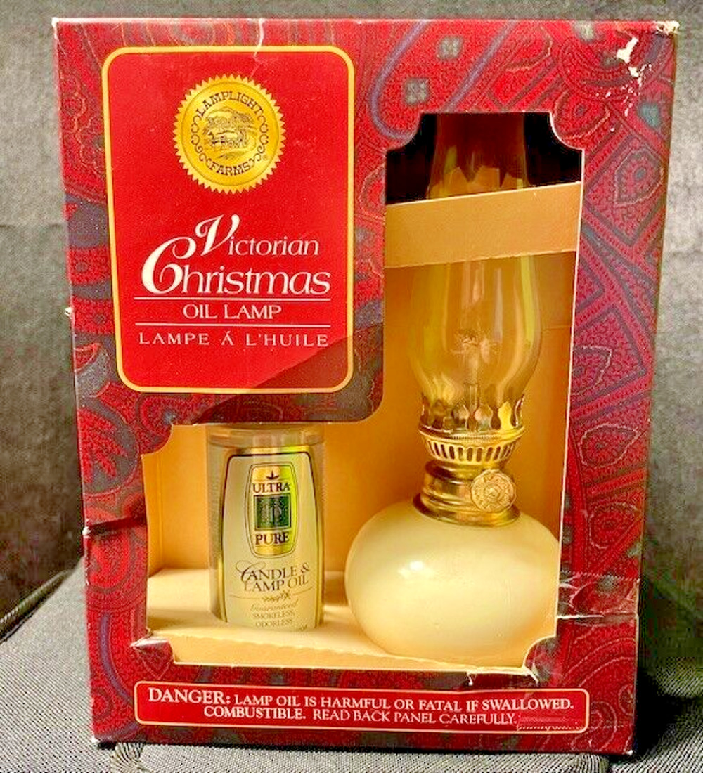 Victorian Christmas Oil Lamp Set By Lighthouse Farms New in Box